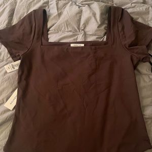 Aritzia Babaton Contour Squareneck Shortsleeve Bodysuit Brown BNWT